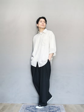 「アイテム（スラックス）」を使った、kamoiさん（メンズ・170cm・30代）の夏コーディネート