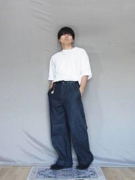 「タックイン」｜「アイテム（モカシン/デッキシューズ）」を使った、kamoiさん（メンズ・170cm）の夏コーディネート