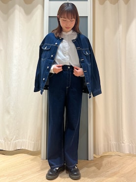「Samansa Mos2 blue」｜「アイテム（デニムジャケット）」を使った、さとうさん（レディース・159cm）の冬コーディネート