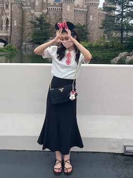 「DHOLIC（ディーホリック）のアイテム（シャツ/ブラウス、ホワイト系）」を使った、sarichaaanさん（レディース）の夏コーディネート