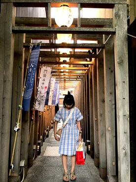 「BIRKENSTOCK（ビルケンシュトック）のアイテム（サンダル、グリーン系）」を使った、sharurottoさん（レディース・153cm）の夏コーディネート