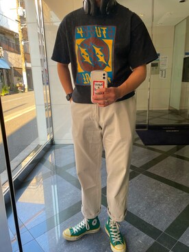 「STUSSY（ステューシー）のアイテム（Tシャツ/カットソー、ブラック系）」を使った、mm1209さん（メンズ・175cm）の春コーディネート