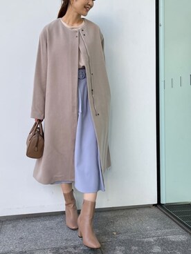 「ボストンバッグ」｜「アイテム（ノーカラーコート）」を使った、makiさん（レディース・163cm）の秋コーディネート