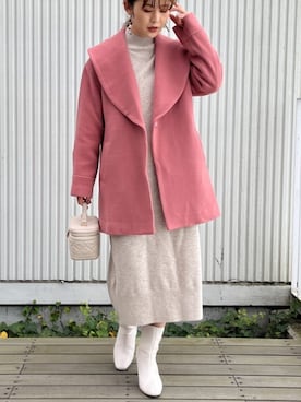 「アイテム（その他アウター、ピンク系）」を使った、makiさん（レディース・163cm）の秋コーディネート
