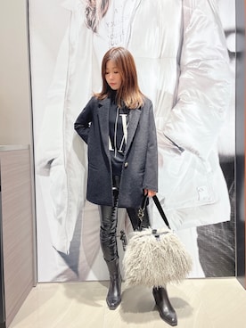 「ARMANI EXCHANGE（アルマーニエクスチェンジ）の【A|X アルマーニ エクスチェンジ】エコファー　ハンドバッグ（ハンドバッグ）」を使った、MM529さん（レディース・157cm）の秋コーディネート