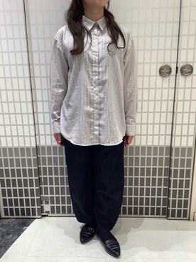 「TOKYO SHIRTS（トウキョウシャツ）の【Pitta Re:)】ふわっとガーゼシャツ ワイドシルエット 長袖 綿100% レディース カジュアルシャツ（シャツ/ブラウス、ベージュ系）」を使った、BRICK HOUSE シャツ工房 東松山ピオニウォーク店さん（レディース・150cm）の夏コーディネート