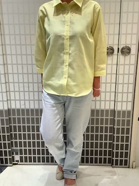 「TOKYO SHIRTS（トウキョウシャツ）の【Pitta Re:)】ふわっとガーゼシャツ レギュラーシルエット 七分袖 綿100% レディース カジュアルシャツ（シャツ/ブラウス、イエロー系）」を使った、BRICK HOUSE シャツ工房 東松山ピオニウォーク店さん（レディース・156cm）の春コーディネート