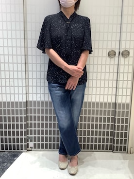 「TOKYO SHIRTS（トウキョウシャツ）の接触冷感 ジョーゼット ボウタイ ブラウス 半袖（シャツ/ブラウス、ブルー系）」を使った、BRICK HOUSE シャツ工房 東松山ピオニウォーク店さん（レディース・150cm）の夏コーディネート