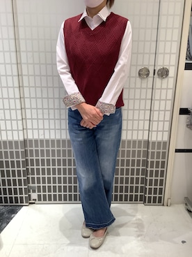 「アイテム（ベスト、レッド系）」を使った、BRICK HOUSE シャツ工房 東松山ピオニウォーク店さん（レディース・160cm）の秋コーディネート