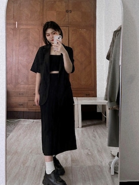 「Spring（スプリング）のアイテム（スカート）」を使った、Chrissy Huさん（レディース・156cm）の秋コーディネート
