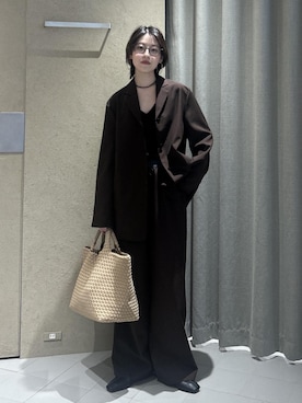 「SALON adam et rope'（サロン アダム エ ロペ）の【W S（ドゥーブル）】レザーフラットミュール（その他シューズ、ブラック系）」を使った、haruさん（レディース・159cm）の春コーディネート