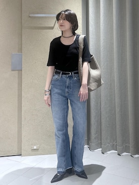 「SALON adam et rope'（サロン アダム エ ロペ）の【W S（ドゥーブル）】ソフトレザーヒールパンプス（パンプス、ブラック系）」を使った、haruさん（レディース・159cm）の春コーディネート