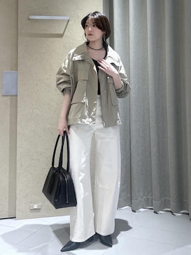 「SALON adam et rope'（サロン アダム エ ロペ）のスプリットレザーミドルボストンバッグ 2（ボストンバッグ、ブラック系）」を使った、haruさん（レディース・159cm）の春コーディネート