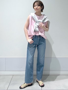 「カラーTシャツ」｜haruさん（レディース・159cm）の春コーディネート
