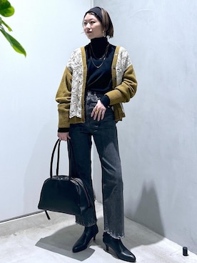 「タートルネック」｜「アイテム（ボストンバッグ）」を使った、haruさん（レディース・159cm）の冬コーディネート