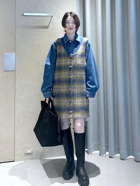 「初秋コーデ」｜「アイテム（ジャンパースカート）」を使った、haruさん（レディース・159cm）の冬コーディネート