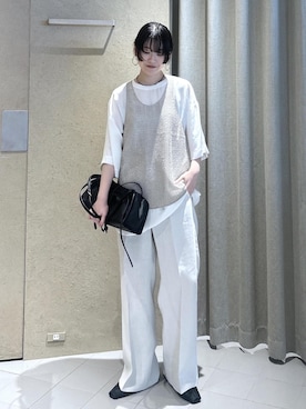 「SALON adam et rope'（サロン アダム エ ロペ）の【W S（ドゥーブル）】レザーフラットミュール（その他シューズ、ブラック系）」を使った、haruさん（レディース・159cm）の夏コーディネート