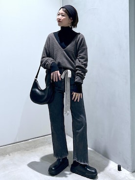 「KUROデニム」｜haruさん（レディース・159cm）の冬コーディネート