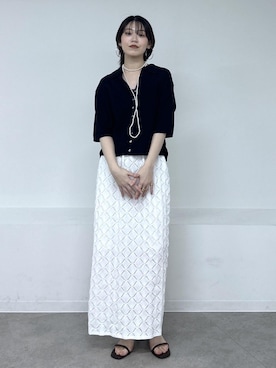 「SALON adam et rope'（サロン アダム エ ロペ）の【W S（ドゥーブル）】レザーヒールサンダル（サンダル、ブラック系）」を使った、haruさん（レディース・159cm）の春コーディネート