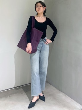 「アイテム（トートバッグ、パープル系）」を使った、haruさん（レディース・159cm）の夏コーディネート