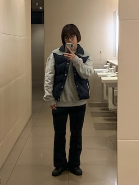 「VINTAGE（ヴィンテージ）のアイテム（ダウンベスト）」を使った、saakuuraaさん（レディース・158cm）の冬コーディネート