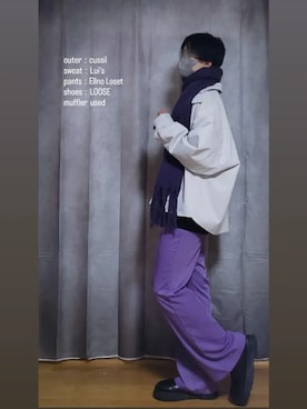 「Lui's（ルイス）のアイテム（スウェット）」を使った、かきぃさん（メンズ・177cm）の冬コーディネート