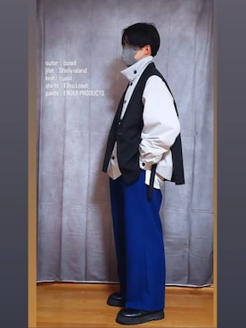 「ジレ」｜「アイテム（ブルゾン）」を使った、かきぃさん（メンズ・177cm）の冬コーディネート