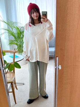 「PILIT（ピリット）のVネックレイヤードニットset（ニット/セーター）」を使った、あおさんさん（レディース・155cm）の冬コーディネート