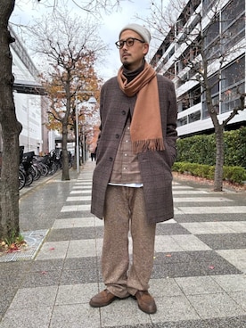 「SHIPS」｜「アイテム（ステンカラーコート）」を使った、小宮さん（メンズ・181cm）の冬コーディネート