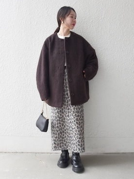「アイテム（ノーカラーコート）」を使った、山内さん（レディース・153cm）の秋コーディネート