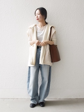 「VELETTO（ベレット）のVELETTO: ポシェット付き 3WAY ワンハンドル バケツ ショルダー バッグ（ショルダーバッグ）」を使った、山内さん（レディース・153cm）の秋コーディネート