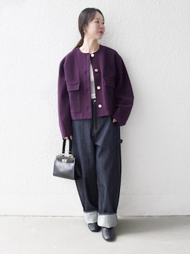 「アイテム（ノーカラージャケット）」を使った、山内さん（レディース・153cm）の秋コーディネート