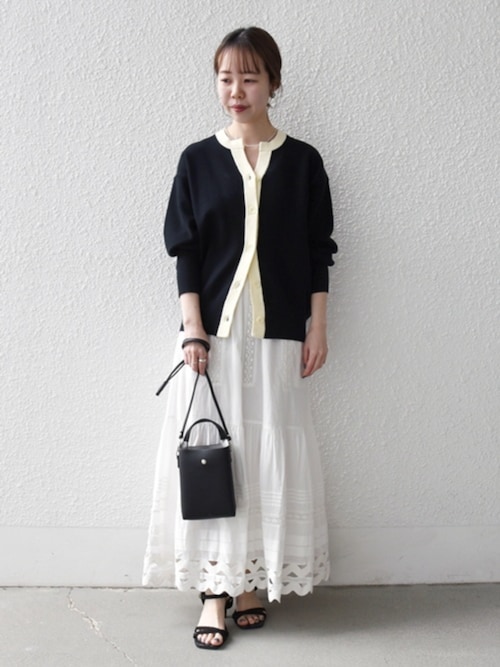 新品☆5L♪白黒スキッパーシャツ＆薄手カーディガンまとめて♪〇L221 L】コットンリネンカラミストライプ 7分袖スキッパーシャツ(54648251