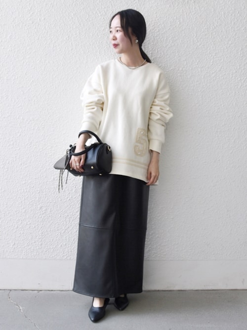 セール】SHIPS any:〈洗濯機可能〉裏起毛 パールモチーフ 刺繍 ワイド