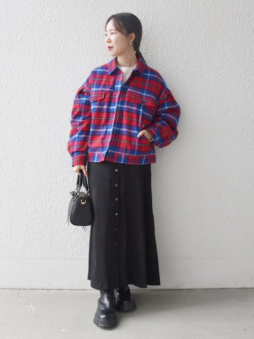 SHIPS any: ポリエステル スエード フロント ボタン Aライン スカート