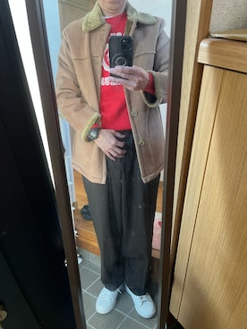 「GU（ジーユー）のアイテム（スラックス）」を使った、169男さん（メンズ・169cm）の冬コーディネート