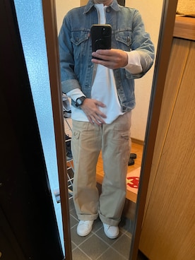 「アイテム（カーゴパンツ）」を使った、169男さん（メンズ・169cm・40代）の秋コーディネート