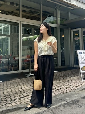 「natural couture（ナチュラルクチュール）のアイテム（シャツ/ブラウス）」を使った、airiさん（レディース・161cm）の夏コーディネート