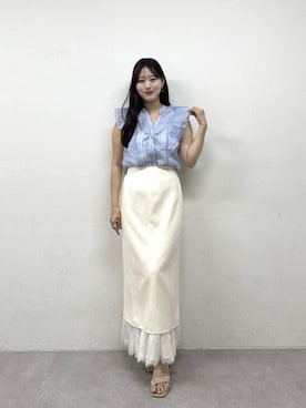 「natural couture（ナチュラルクチュール）のレースレイヤードスカート（スカート、ホワイト系）」を使った、airiさん（レディース・161cm）の春コーディネート