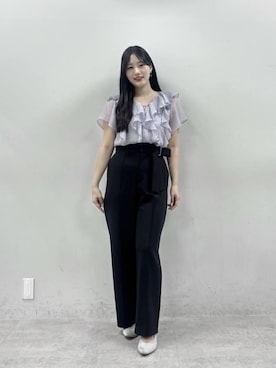 「natural couture（ナチュラルクチュール）のウエストリボンハイウエストパンツ（その他パンツ、ブラック系）」を使った、airiさん（レディース・161cm）の夏コーディネート