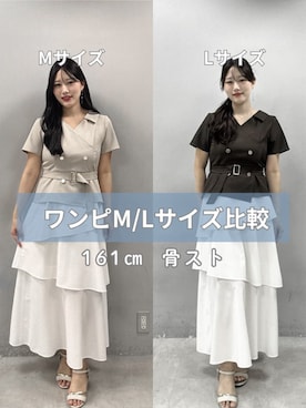 「natural couture（ナチュラルクチュール）のゴールドボタンジャケットドッキングワンピース（ワンピース、ブラウン系）」を使った、airiさん（レディース・161cm）の夏コーディネート