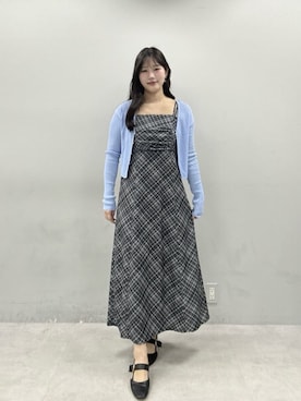 「natural couture（ナチュラルクチュール）のリブ柄入りフロントホックカーディガン（カーディガン/ボレロ、ブルー系）」を使った、airiさん（レディース・161cm）の春コーディネート