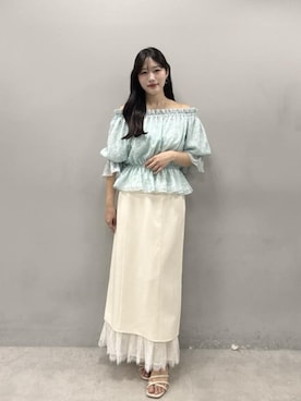 「natural couture（ナチュラルクチュール）のレースレイヤードスカート（スカート、ホワイト系）」を使った、airiさん（レディース・161cm）の春コーディネート