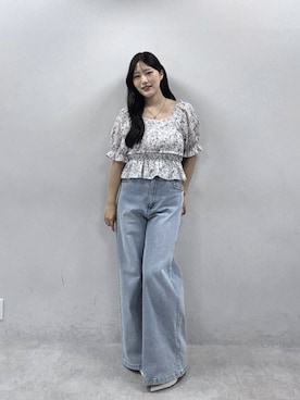 「natural couture（ナチュラルクチュール）のウエストシャーリングブラウス（シャツ/ブラウス、その他）」を使った、airiさん（レディース・161cm）の夏コーディネート