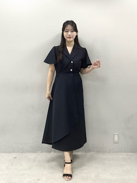 「natural couture（ナチュラルクチュール）のフレアスリーブテーラーワンピース（ワンピース、ブルー系）」を使った、airiさん（レディース・161cm）の夏コーディネート