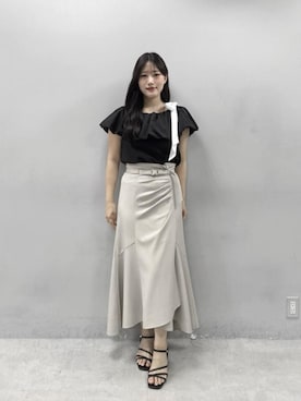 「natural couture（ナチュラルクチュール）の〈mizukoto〉ドレープデザインマーメイドスカート（スカート、ベージュ系）」を使った、airiさん（レディース・161cm）の夏コーディネート
