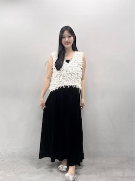 「natural couture（ナチュラルクチュール）のベロアキャミワンピース（ワンピース、ブラック系）」を使った、airiさん（レディース・161cm）の夏コーディネート
