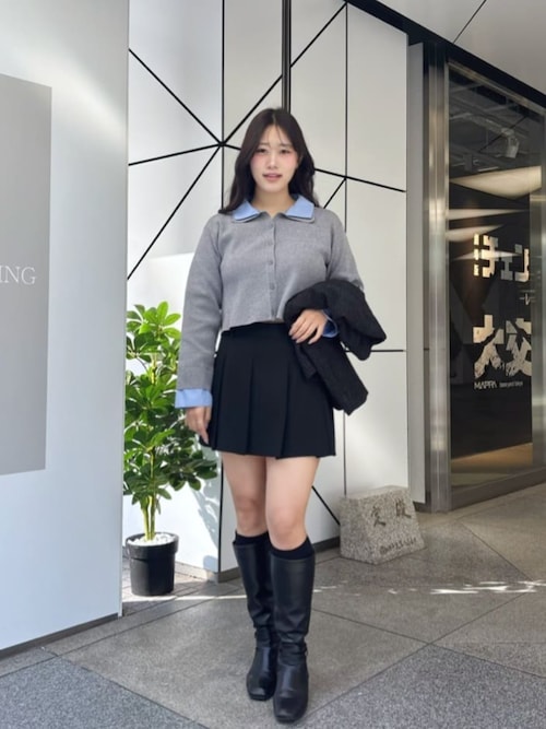 ニット衿レイヤードカーデ