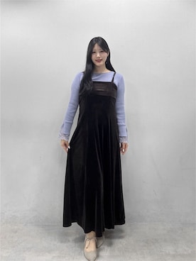 「natural couture（ナチュラルクチュール）の前後２WAY袖口レースリブニット（ニット/セーター、ブルー系）」を使った、airiさん（レディース・161cm）の夏コーディネート