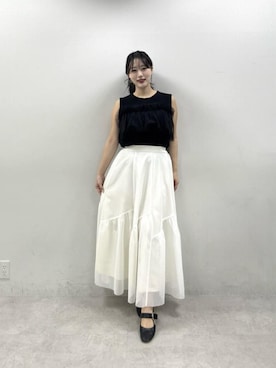 「natural couture（ナチュラルクチュール）のエアリーメッシュヘムスカート（スカート、ホワイト系）」を使った、airiさん（レディース・161cm）の春コーディネート
